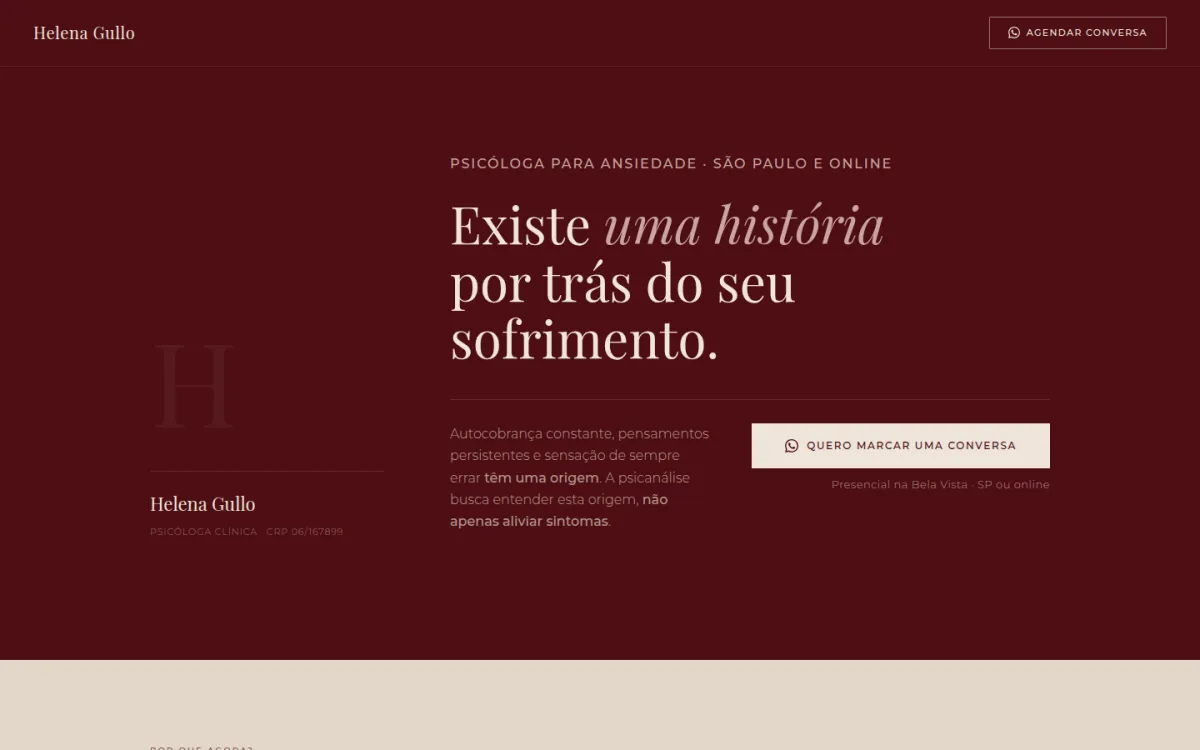 Topo da página de Helena Gullo, psicóloga clínica