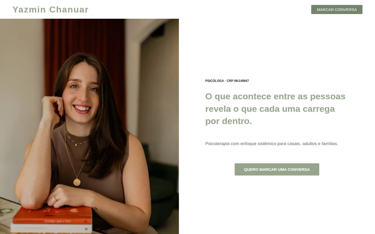 Topo da página de Yazmin Chanuar, psicóloga de terapia de casal